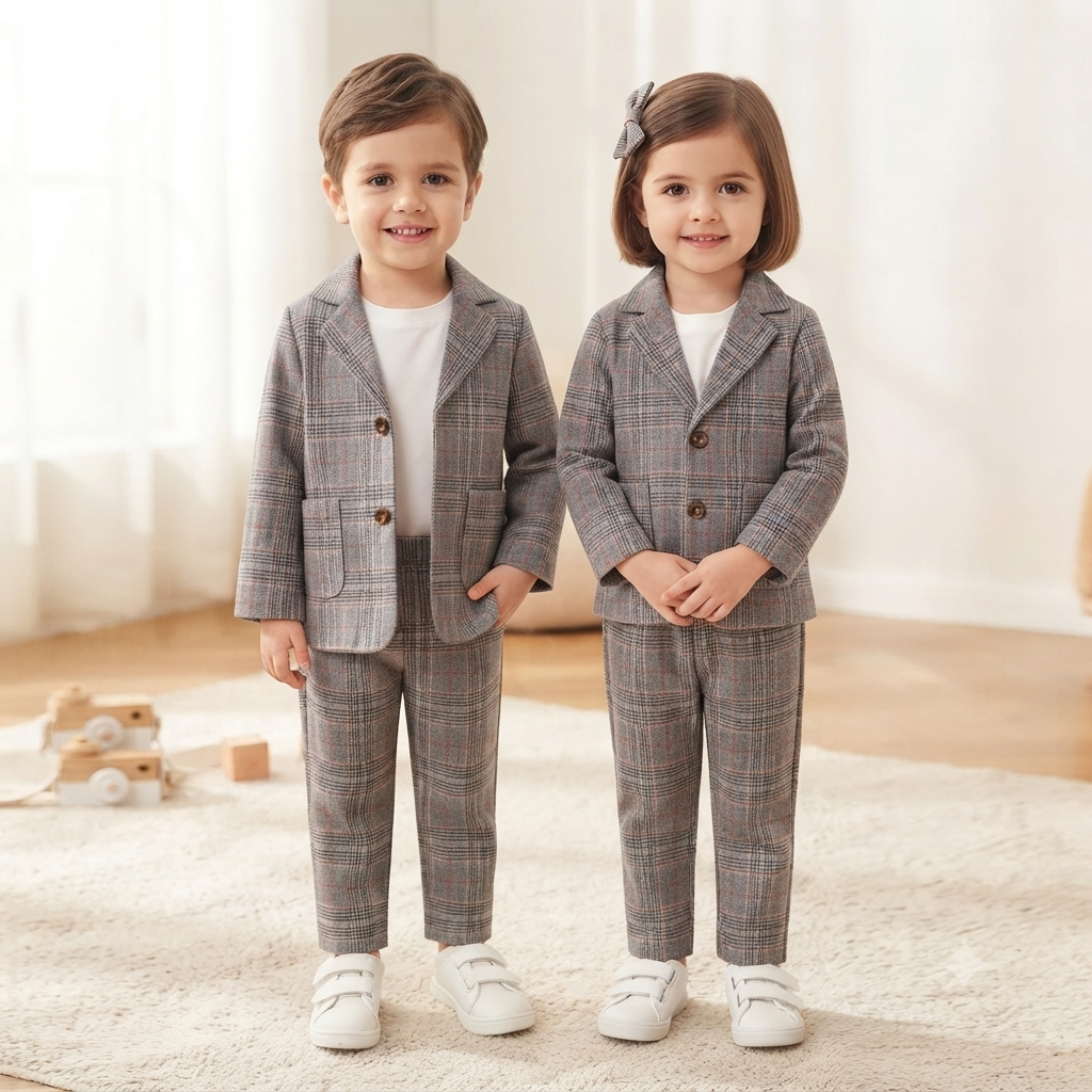 Classic Plaid Unisex Blazer & Trouser Set