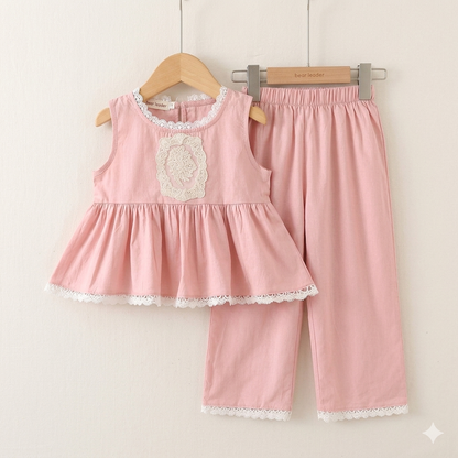 Blush Lace Peplum Co-ord Set