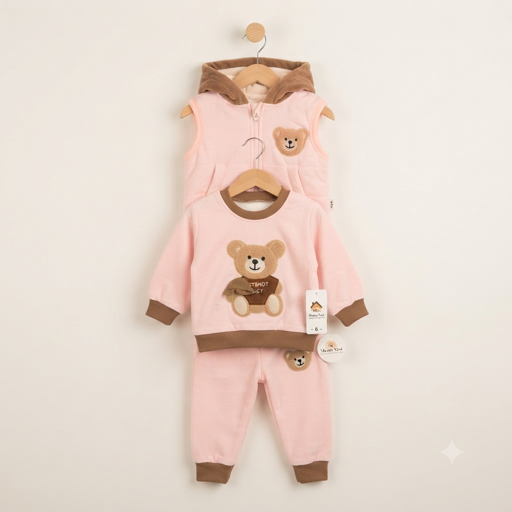 Girls' 3-Piece Fleece-Lined Velvet Teddy Set