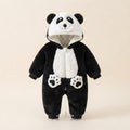 Fluffy Hooded Panda Baby Romper-Black