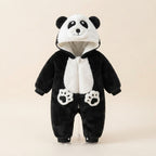 Fluffy Hooded Panda Baby Romper-Black