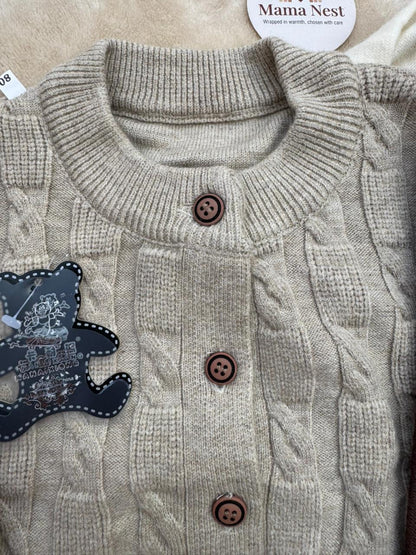 Two-Tone Teddy Cable Knit Cardigan (Beige & Brown)