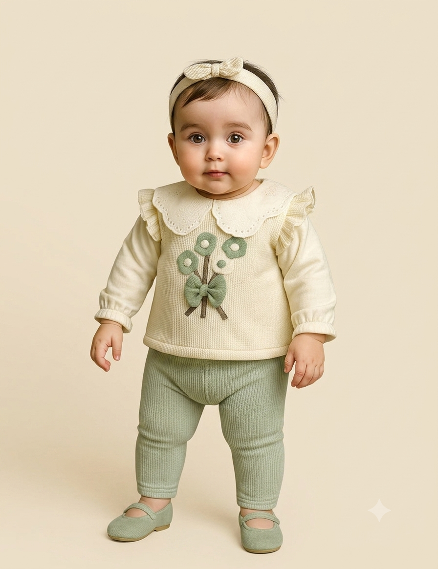Floral Embroidered Luxe 5 Piece set Pistachio