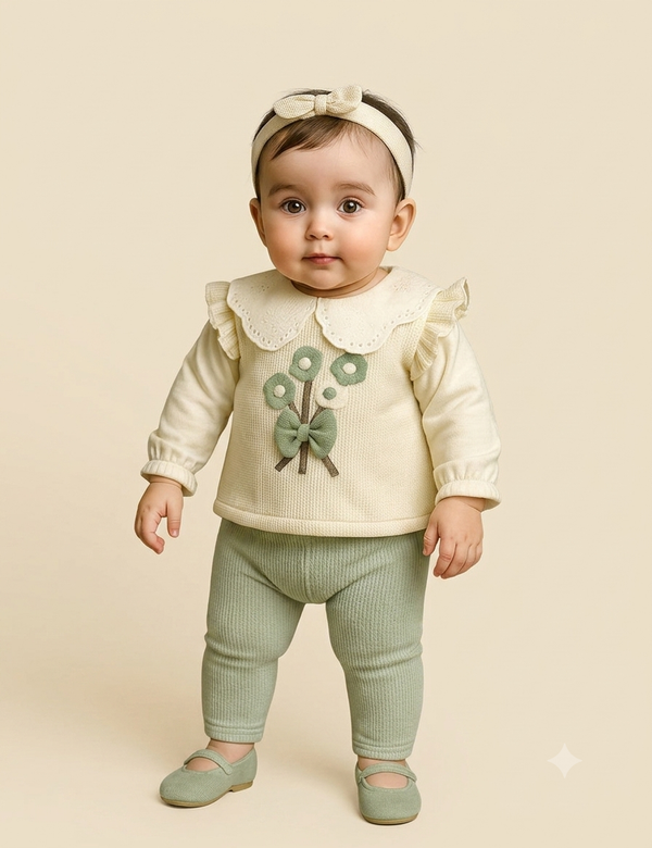 Floral Embroidered Luxe 5 Piece set Pistachio