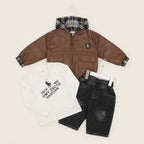 Toddler Boys Plaid-Hooded Faux-Leather Jacket & Baggy Set