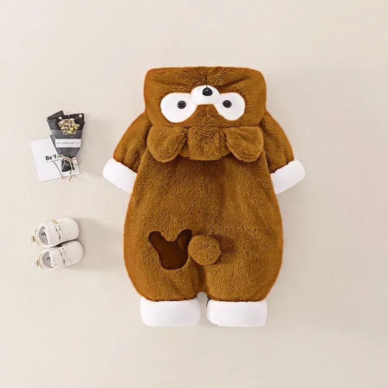 Rust Fox Face Faux-Sherpa Baby Romper