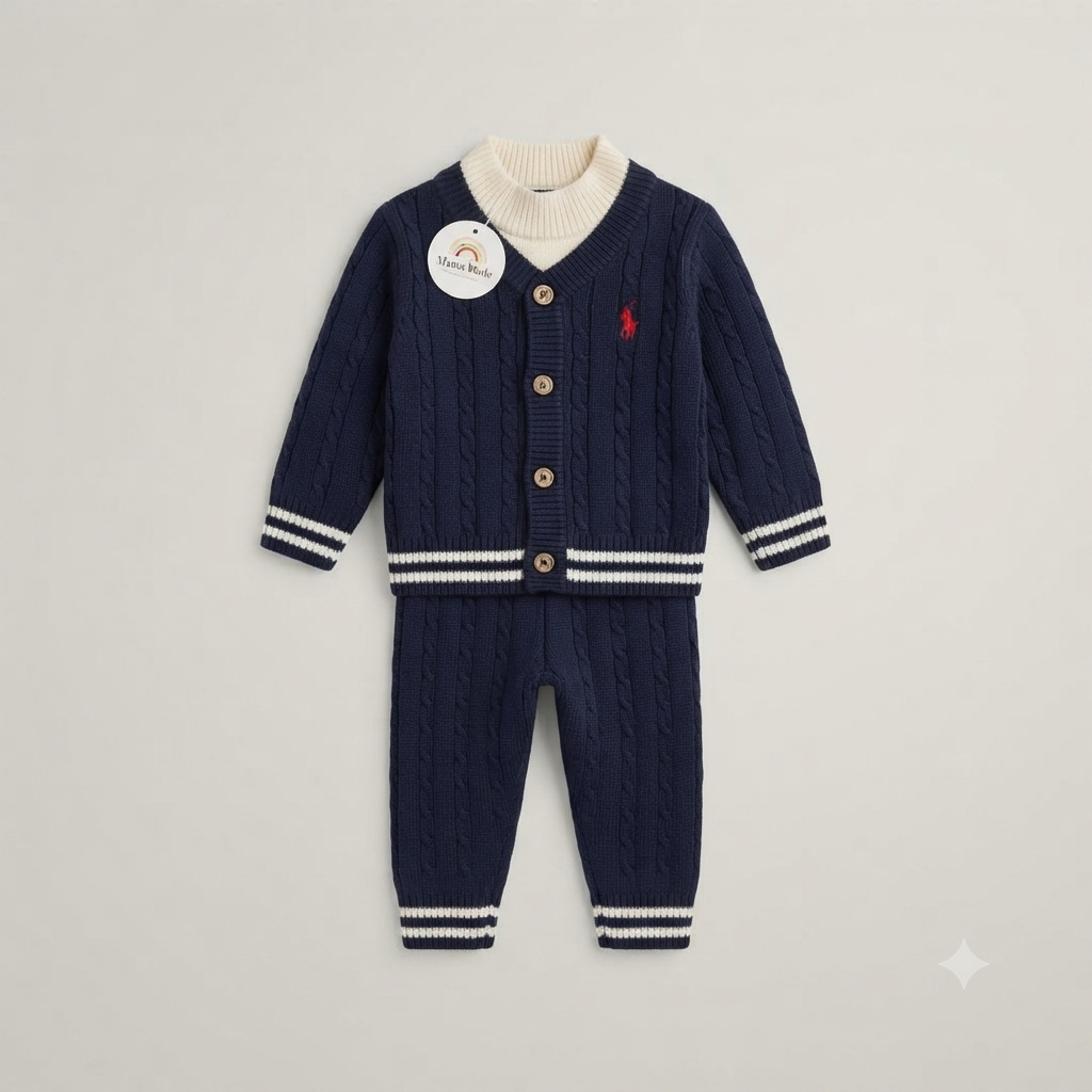 Classic Preppy Knit Cardigan-Blue