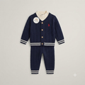 Classic Preppy Knit Cardigan-Blue