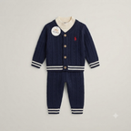 Classic Preppy Knit Cardigan-Blue