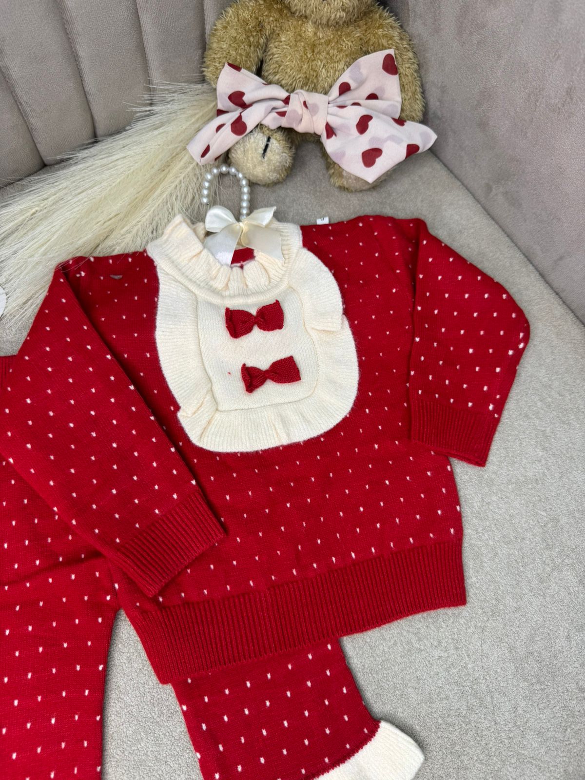 Red Bow Charm Knit Set