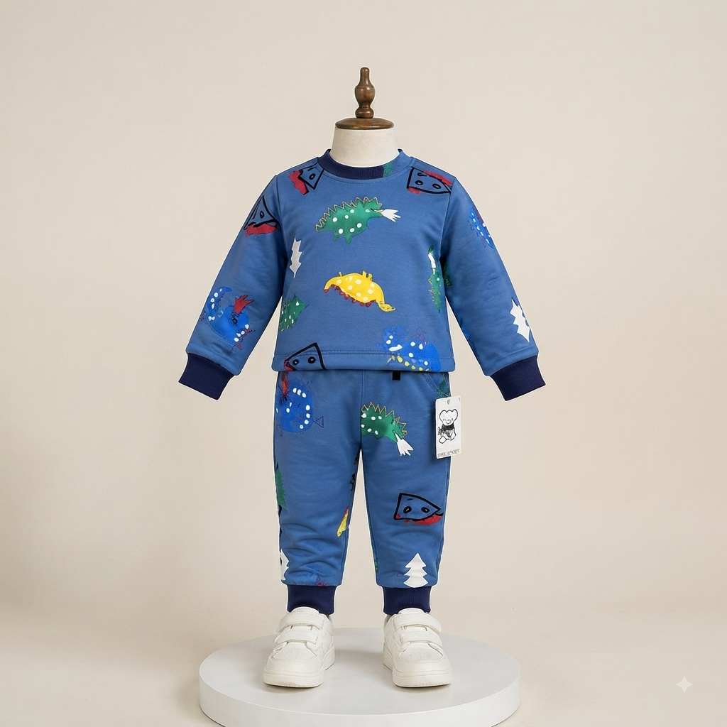 Blue Dinosaur Print Fleece Set for Kids