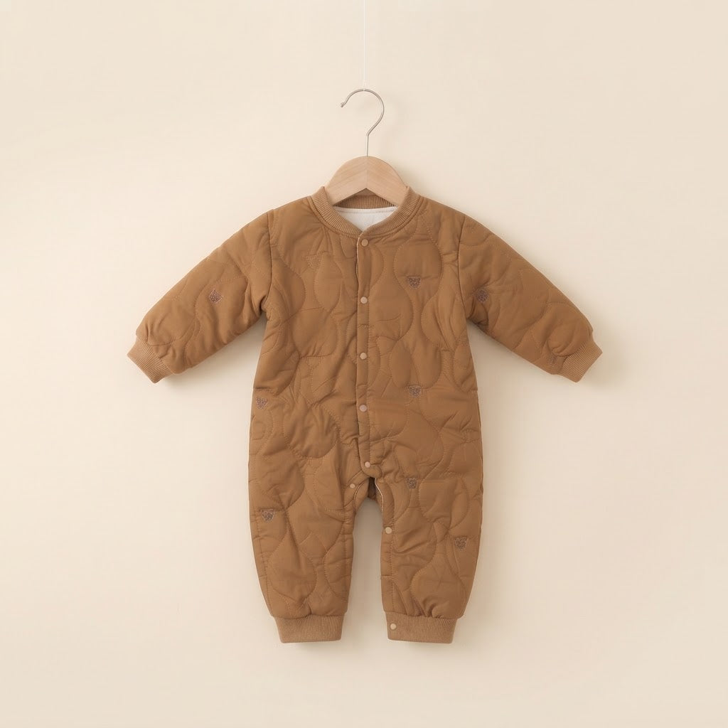 Cozy Quilted Bear Print Baby Jumpsuit
