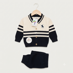 Black & White Striped Knit Baby Cardigan and Pants Set
