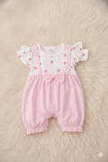 Sweet Strawberry Bow Romper with hairband