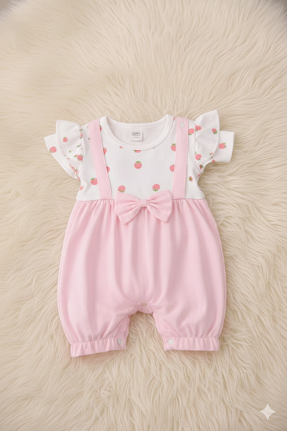 Sweet Strawberry Bow Romper with hairband