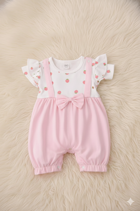 Sweet Strawberry Bow Romper with hairband