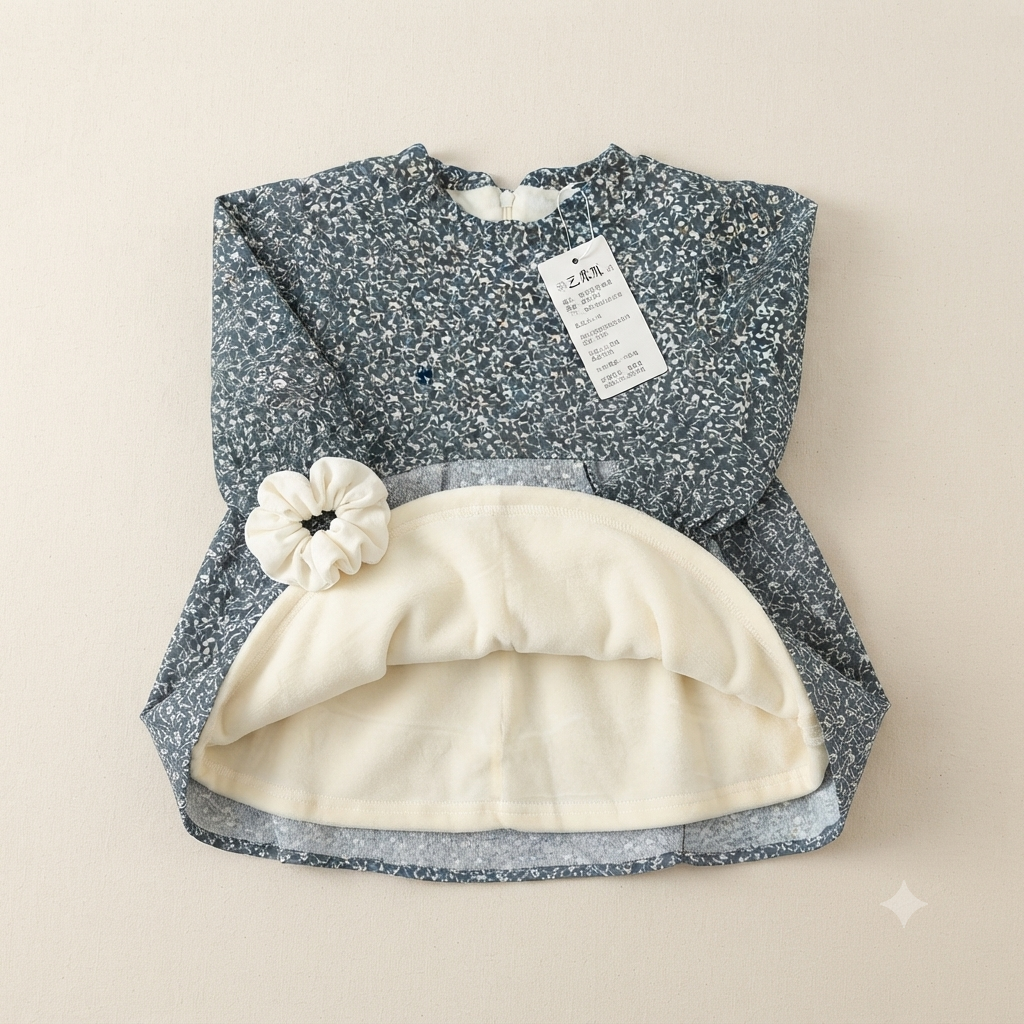 Girls' Fleece-Lined Floral Frock with Knit Cardigan Set