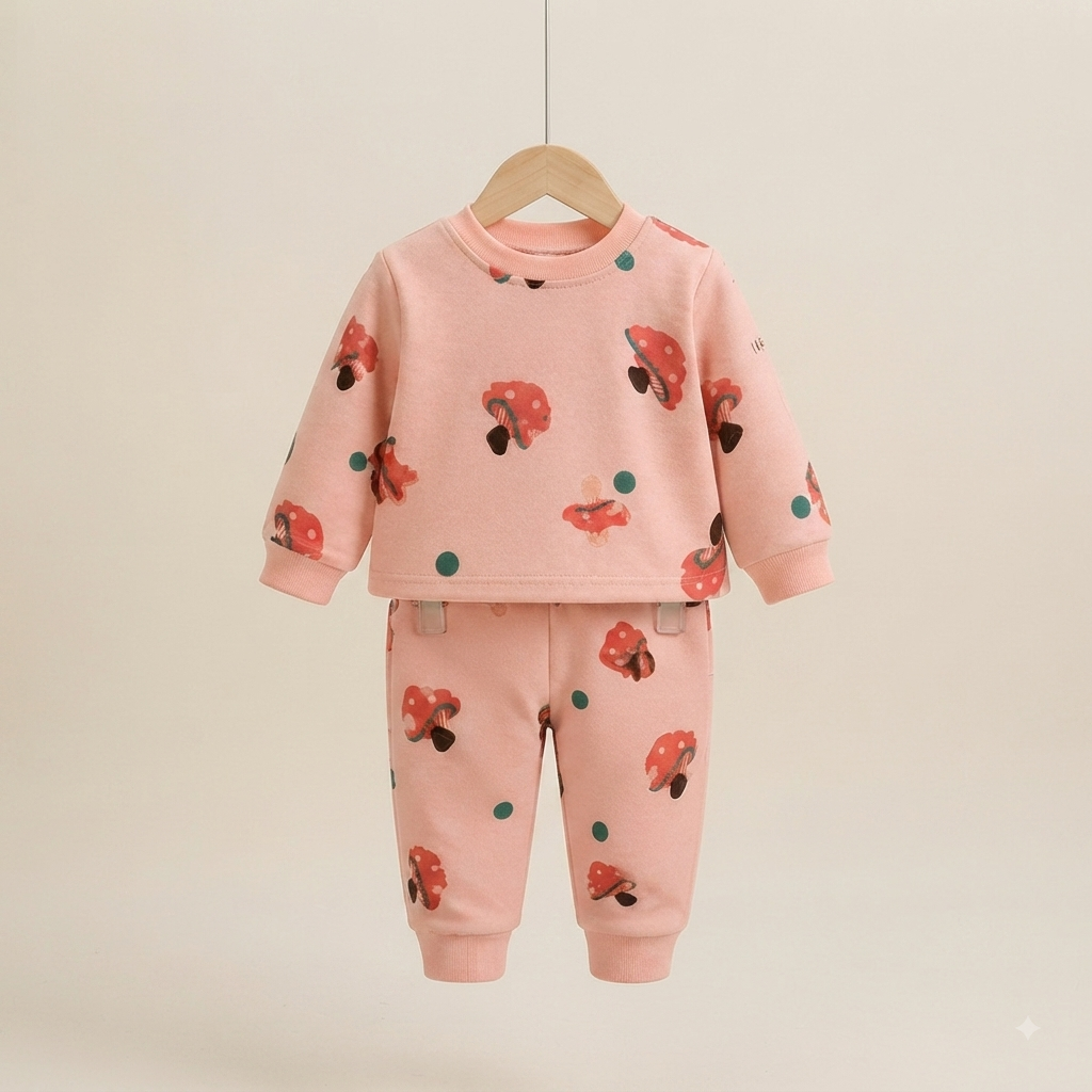 Pink Mushroom Fleece Set for Kids