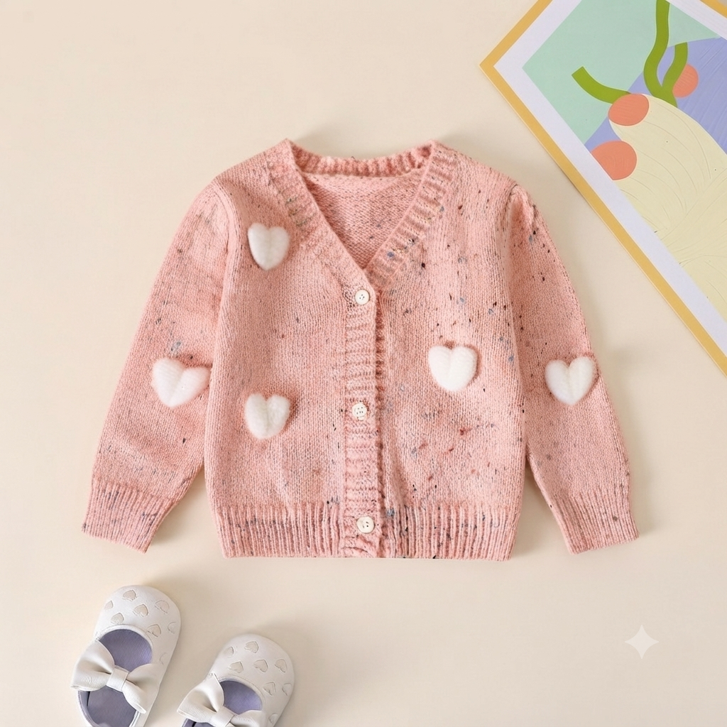 Pastel Pink Confetti Knit Heart Cardigan & Romper Set
