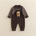 Cozy Bear Accent Striped Knit Baby Romper