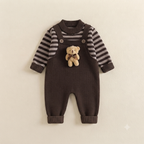 Cozy Bear Accent Striped Knit Baby Romper