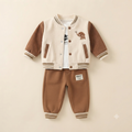 Baby Boy Elephant Print Jogger Set in Brown