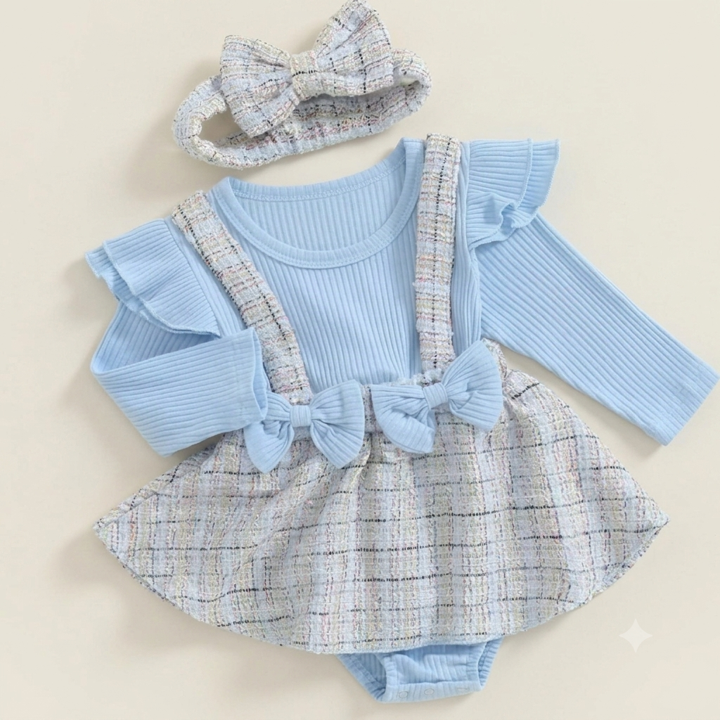 Clara Bouclé Suspenders Romper & Headband Set