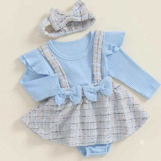 Clara Bouclé Suspenders Romper & Headband Set