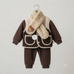 Ultra-Warm Brown Fleece & Sherpa 4-Piece Winter Set with Matching Muffler
