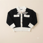Bow Accent Ribbed Knit Cardigan and Pants Set-Black