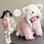 Plush Kitty Hooded Faux Fur Jacket-Pink