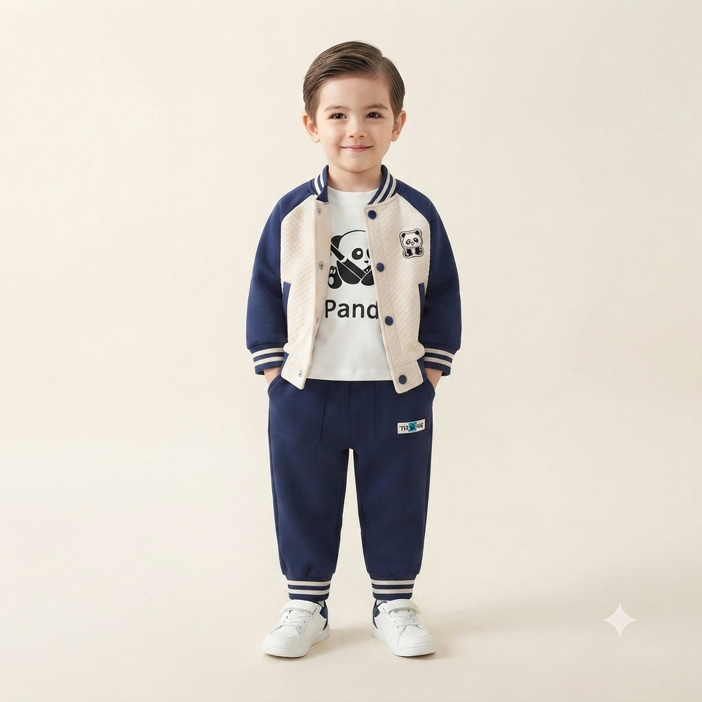 Toddler Boy Navy & Cream Panda Bomber Jacket Outfit Set
