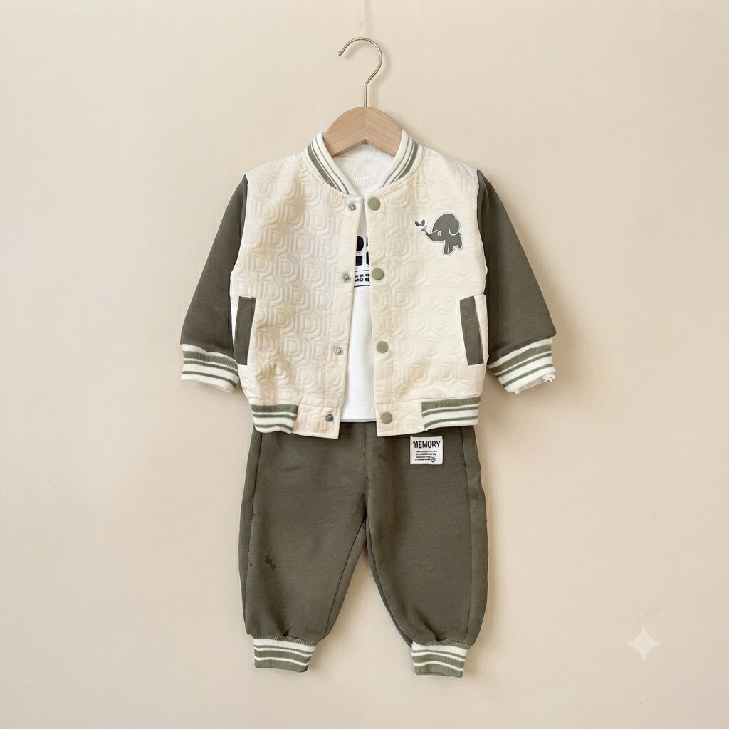 Baby Boy Elephant Print Jogger Set in Green