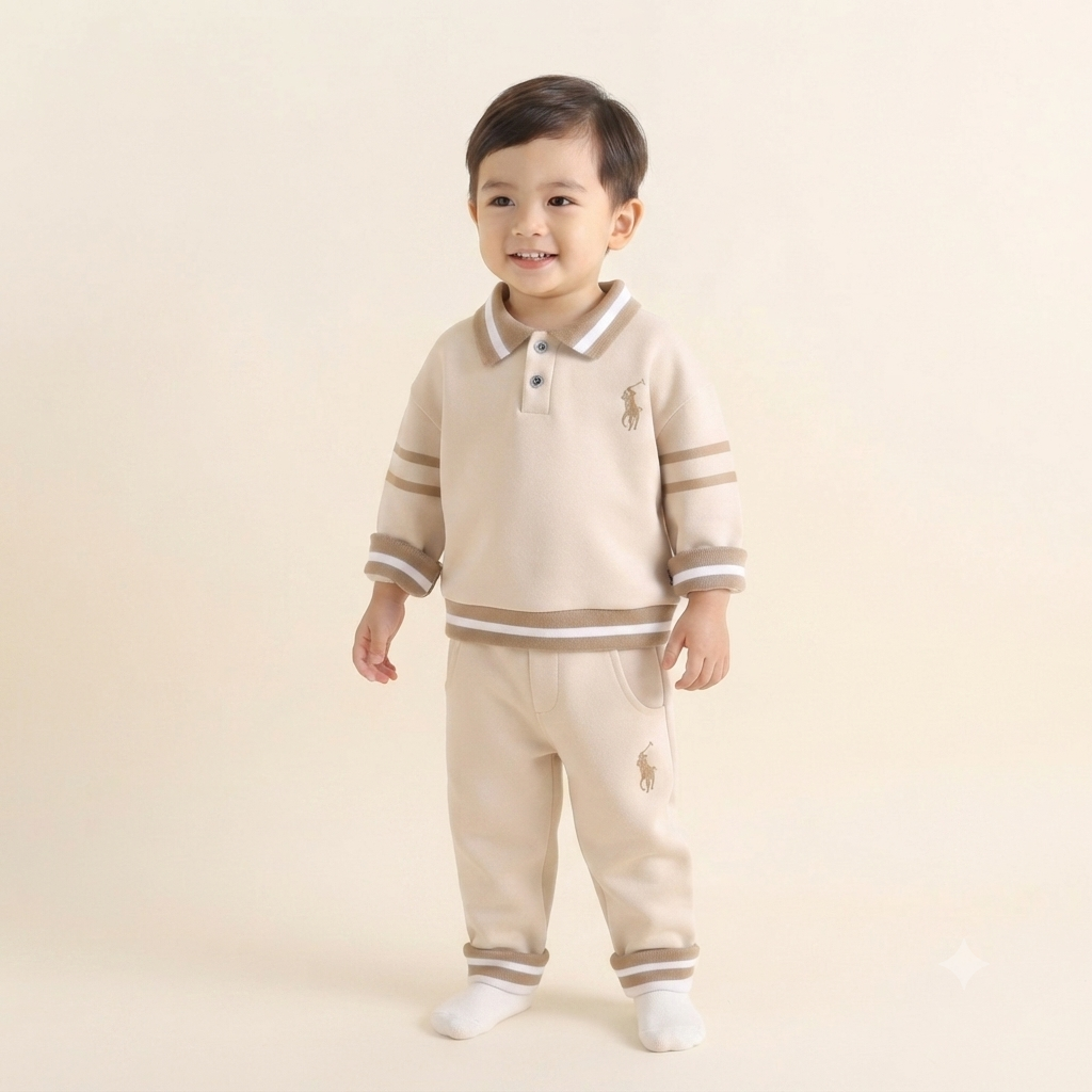 Little Gentleman Polo Sweatshirt & Jogger Set – Classic Beige