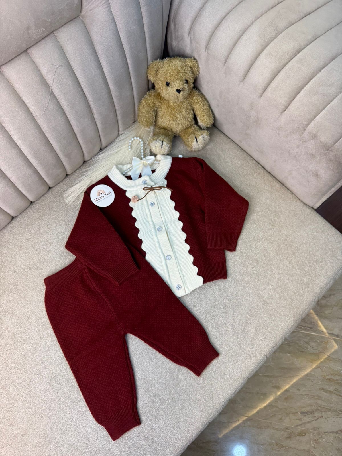 Baby Maroon Knit Suit