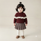 Toddler Girls Cable Knit Sweater and Houndstooth Pleated Skirt Set - Maroon