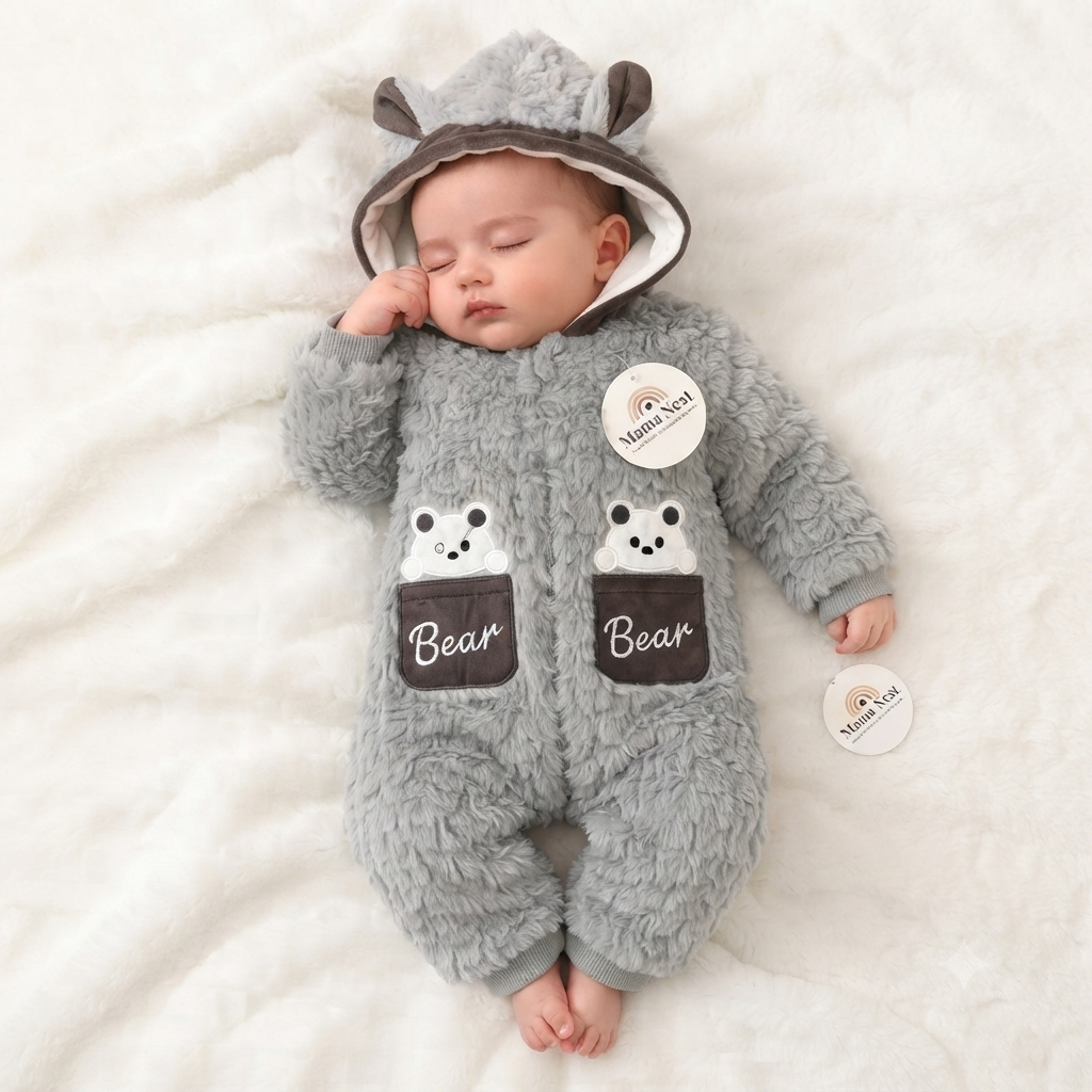 Slate Grey Fur Bear Romper