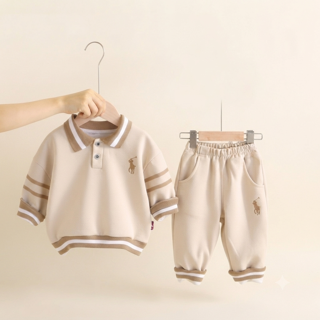 Little Gentleman Polo Sweatshirt & Jogger Set – Classic Beige
