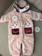 Blush Pink Fur Bear Romper