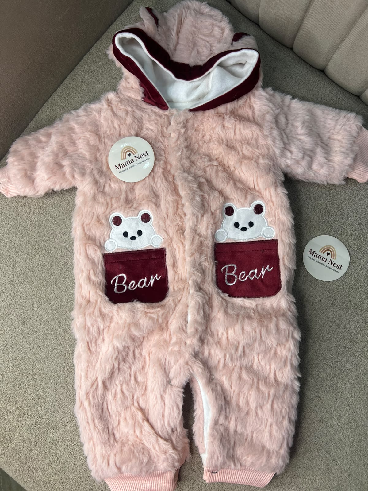 Blush Pink Fur Bear Romper