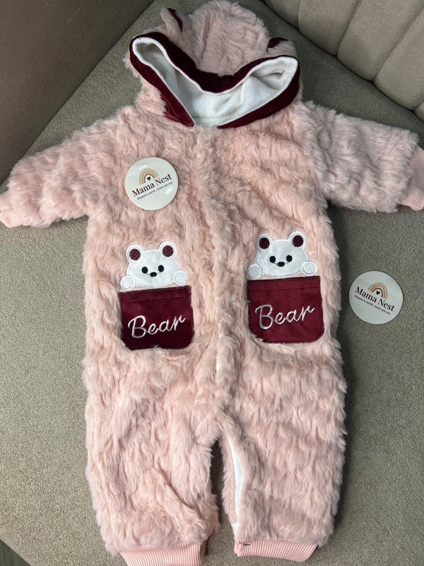 Blush Pink Fur Bear Romper