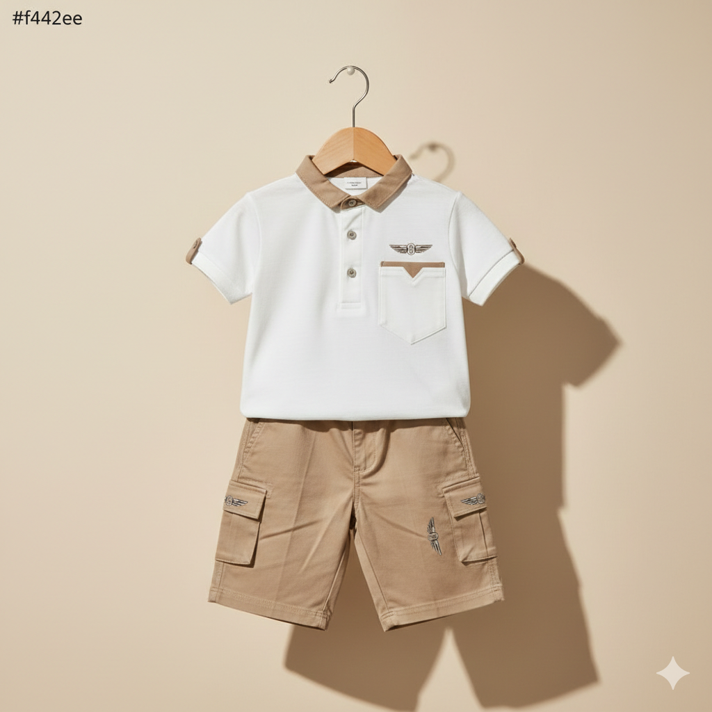 Classic Polo Cargo Set – White & Brown