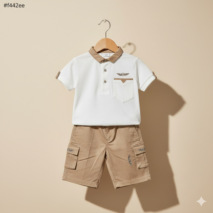 Classic Polo Cargo Set – White & Brown