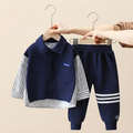 Toddler Striped Sleeve Polo and Jogger Set – Navy Blue