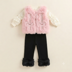 🎀 Pink Faux Fur Vest & Corduroy Winter Set
