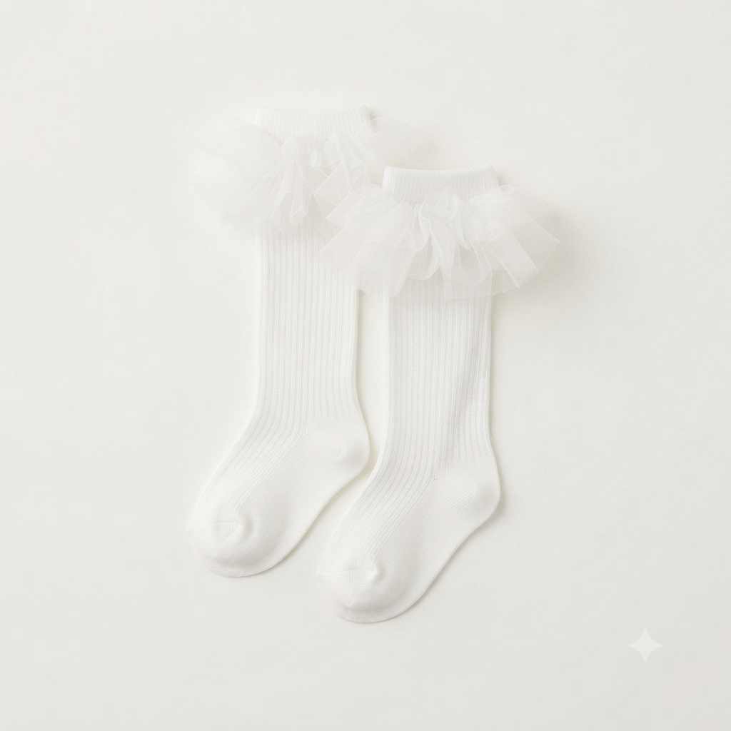 Kids Tulle Ruffle Ballerina Socks  (6M–3Y)