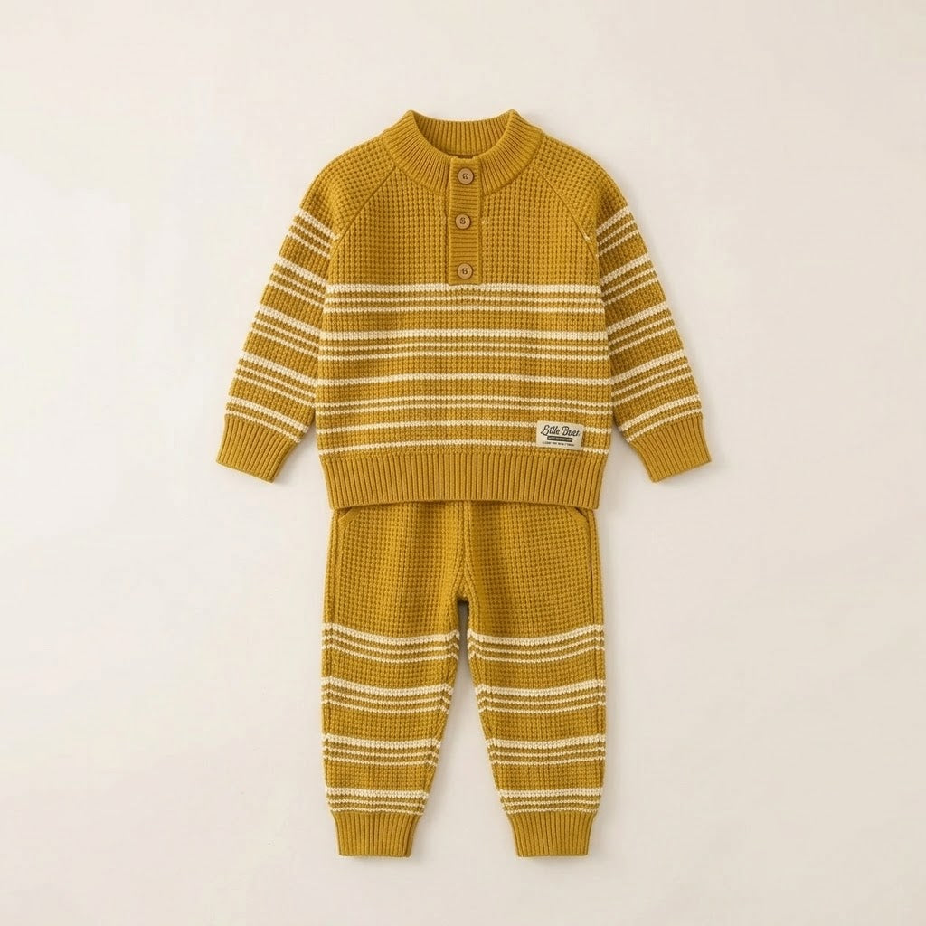 Boys Mustard Striped Knitted Sweater & Trouser Set