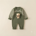 Sage Green Bear Accent Striped Knit Baby Romper