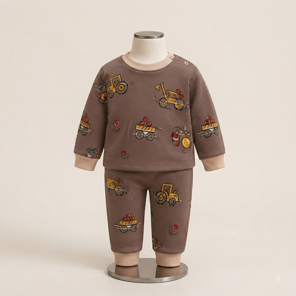 Brown Construction Fleece Set for Kids