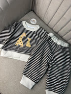 Mama Nest Striped Giraffe Baby Outfit-Dark Brown